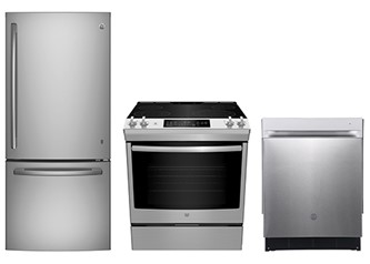 30" 21 Cu. Ft. Bottom Freezer ReFRIerator; Electric Range; Dishwasher Package - Stainless