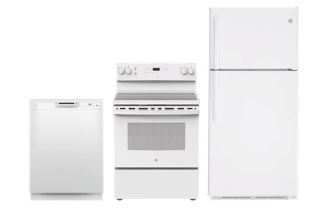 18 Cu.Ft. Refrigerator & 30" Range w/ Storage Drawer & 24" Built-In Front Control Dishwasher White